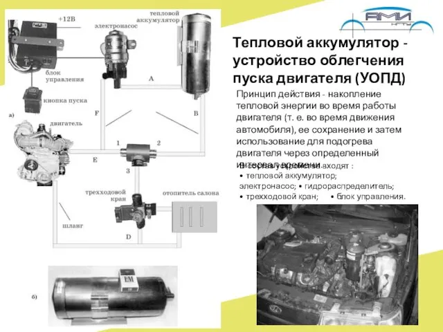 Тепловой аккумулятор - устройство облегчения пуска двигателя (УОПД) Принцип действия