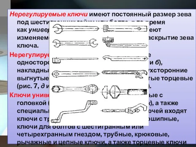 Нерегулируемые ключи имеют постоянный размер зева под шестигранник гайки или