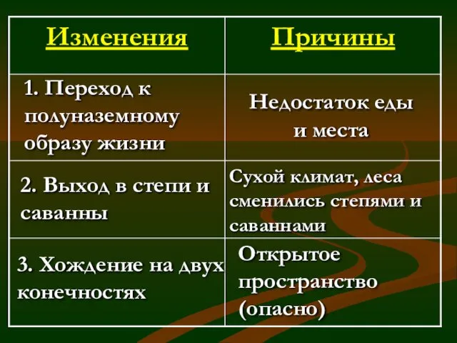 Недостаток еды и места 1. Переход к полуназемному образу жизни