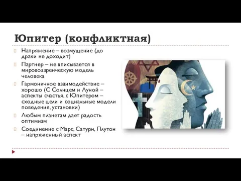 Юпитер (конфликтная) Напряжение – возмущение (до драки не доходит) Партнер