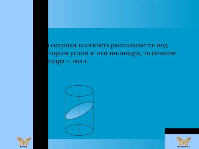 Если секущая плоскость располагается под некоторым углом к оси цилиндра,