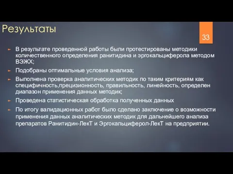 Результаты В результате проведенной работы были протестированы методики количественного определения