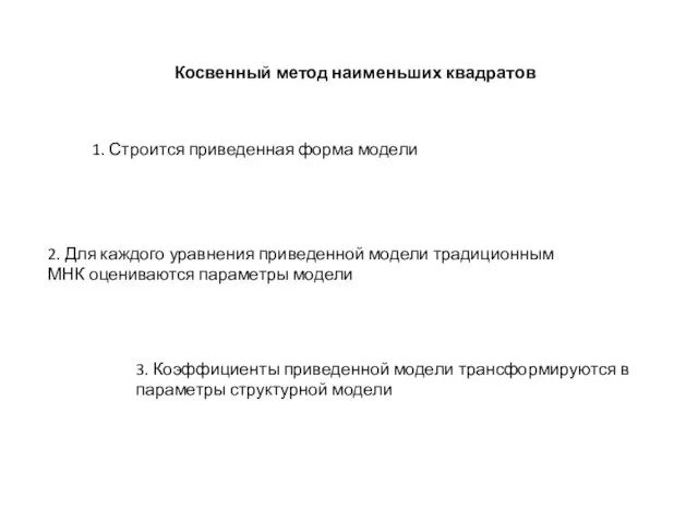 Косвенный метод наименьших квадратов 1. Строится приведенная форма модели 2.