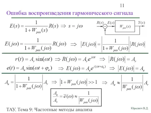 ТАУ. Тема 9: Частотные методы анализа показателей качества переходных процессов. Ошибка воспроизведения гармонического сигнала