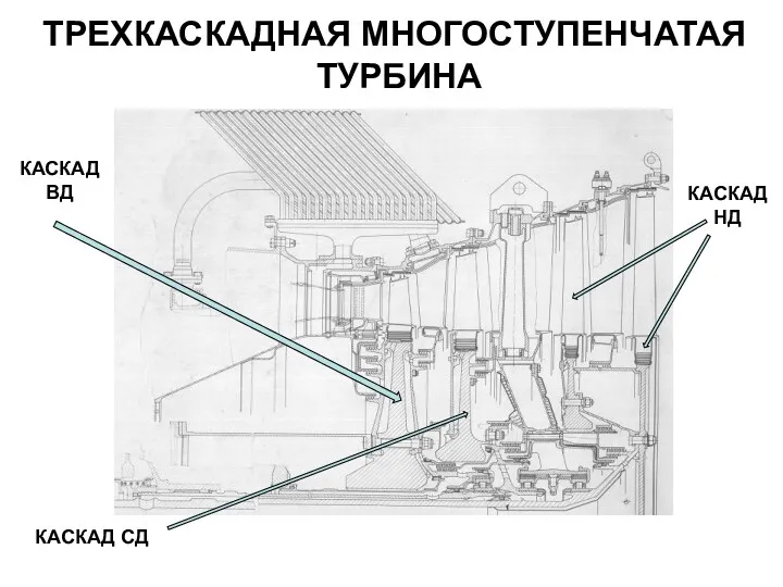 ТРЕХКАСКАДНАЯ МНОГОСТУПЕНЧАТАЯ ТУРБИНА КАСКАД СД КАСКАД ВД КАСКАД НД