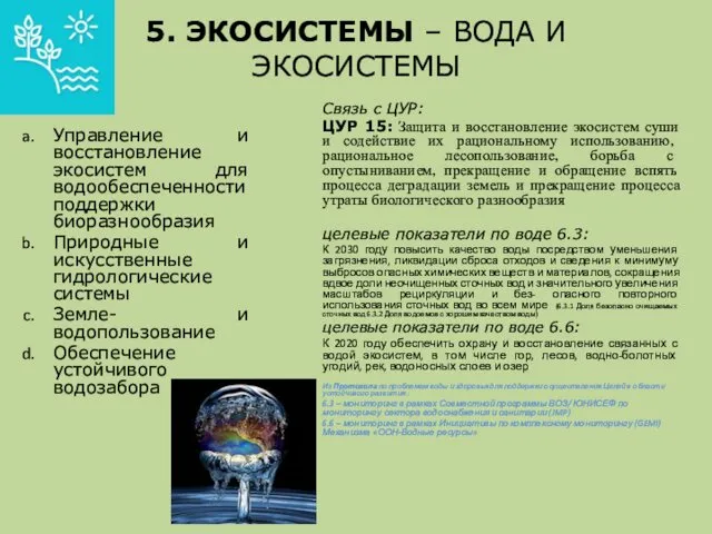 5. ЭКОСИСТЕМЫ – ВОДА И ЭКОСИСТЕМЫ Управление и восстановление экосистем