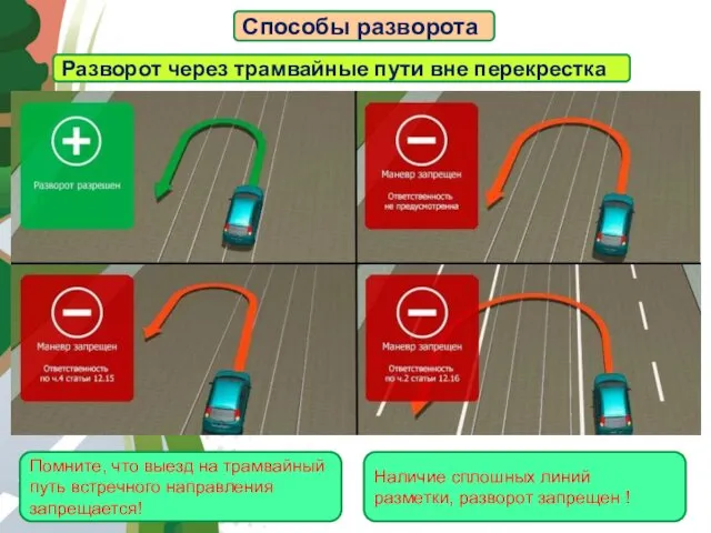 АВТОМАГИСТРАЛЬ Способы разворота Разворот через трамвайные пути вне перекрестка Помните, что выезд на