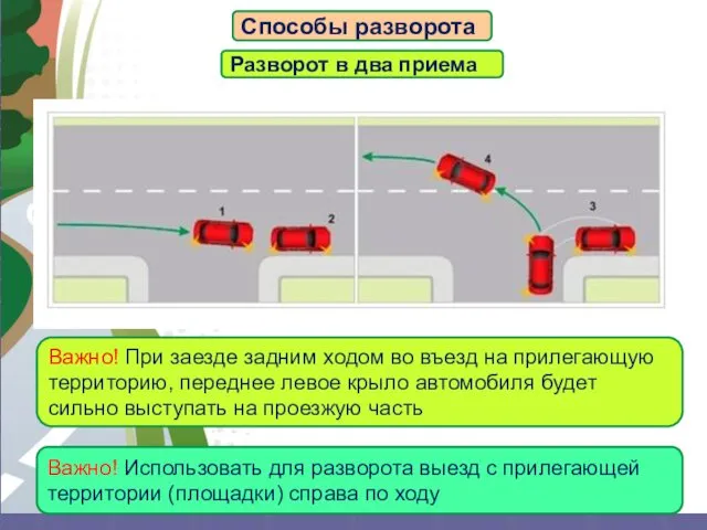 АВТОМАГИСТРАЛЬ Способы разворота Разворот в два приема Важно! Использовать для разворота выезд с