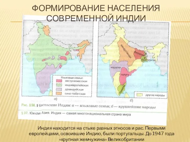 ФОРМИРОВАНИЕ НАСЕЛЕНИЯ СОВРЕМЕННОЙ ИНДИИ Индия находится на стыке разных этносов