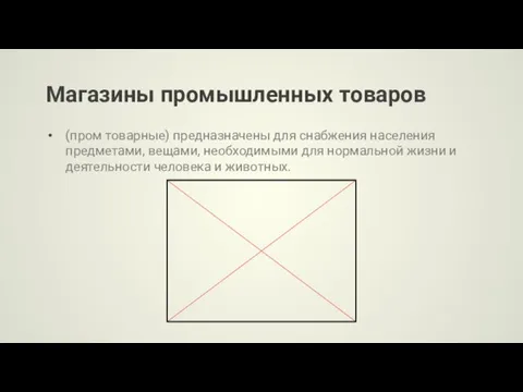 Магазины промышленных товаров (пром товарные) предназначены для снабжения населения предметами, вещами, необходимыми для