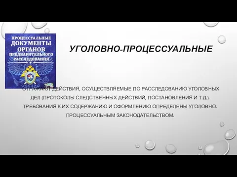 УГОЛОВНО-ПРОЦЕССУАЛЬНЫЕ ОТРАЖАЮТ ДЕЙСТВИЯ, ОСУЩЕСТВЛЯЕМЫЕ ПО РАССЛЕДОВАНИЮ УГОЛОВНЫХ ДЕЛ (ПРОТОКОЛЫ СЛЕДСТВЕННЫХ