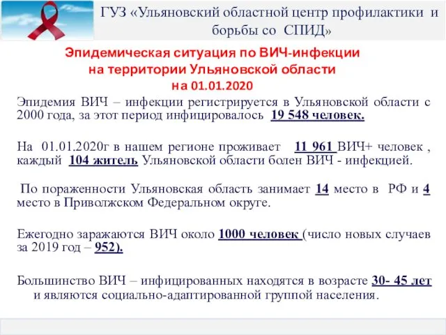 Эпидемия ВИЧ – инфекции регистрируется в Ульяновской области с 2000