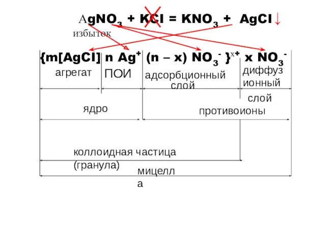{m[AgCI] n Ag+ (n – x) NO3- }х+ x NO3-