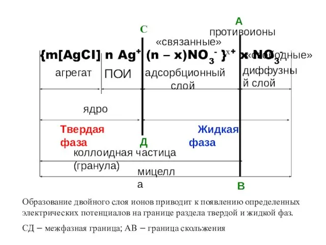 агрегат ПОИ адсорбционный диффузный слой слой противоионы ядро коллоидная частица