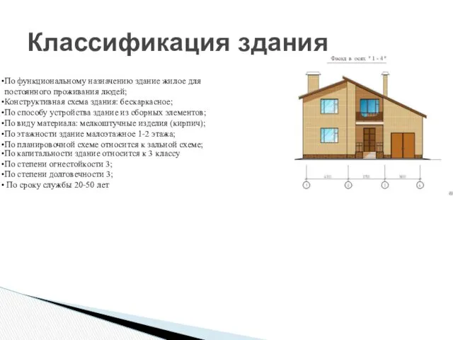 Классификация здания По функциональному назначению здание жилое для постоянного проживания