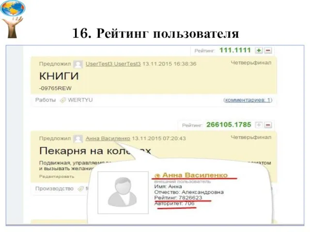 16. Рейтинг пользователя