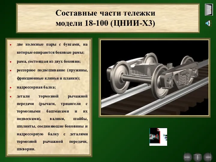 Составные части тележки модели 18-100 (ЦНИИ-Х3) две колесные пары с