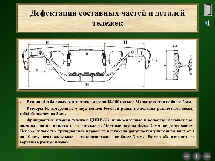 Дефектация составных частей и деталей тележек Разница баз боковых рам