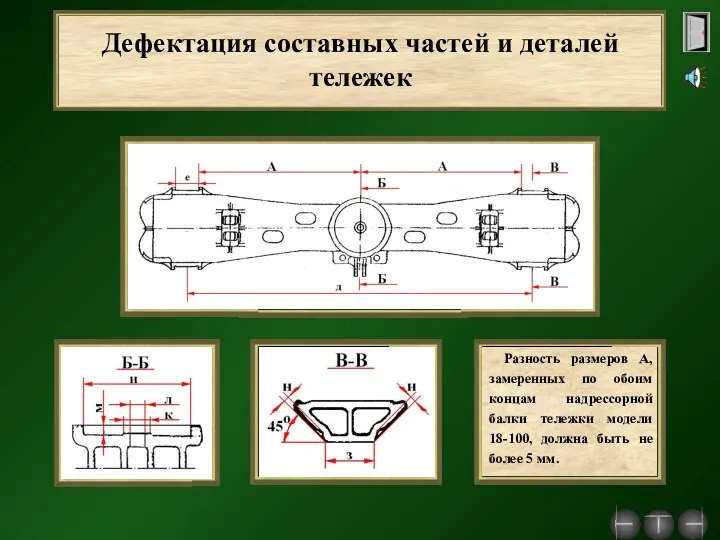 Дефектация составных частей и деталей тележек Разность размеров А, замеренных