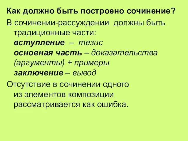 Как должно быть построено сочинение? В сочинении-рассуждении должны быть традиционные