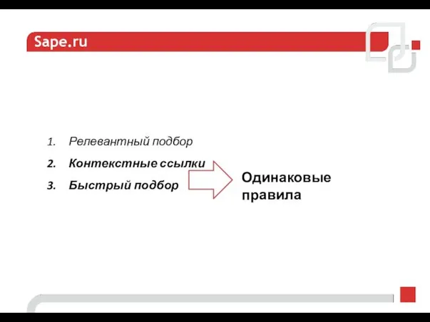 Sape.ru Релевантный подбор Контекстные ссылки Быстрый подбор Одинаковые правила