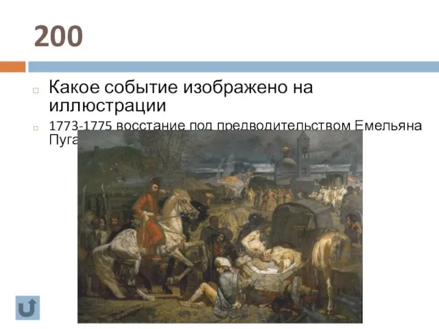 200 Какое событие изображено на иллюстрации 1773-1775 восстание под предводительством Емельяна Пугачева