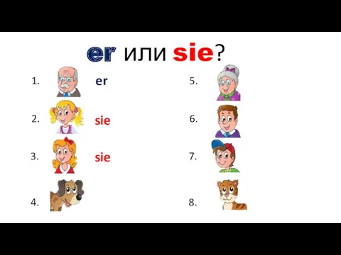 er или sie? 1. 2. 3. 4. 5. 6. 7. 8. er sie sie