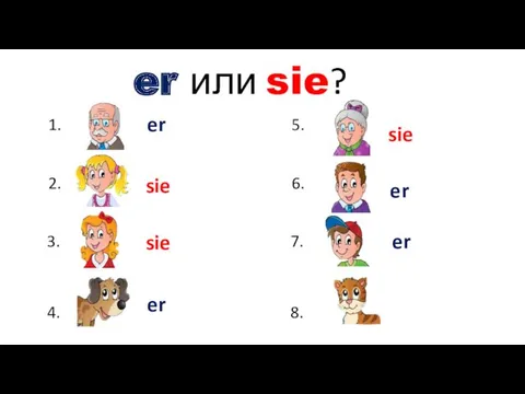 er или sie? 1. 2. 3. 4. 5. 6. 7.