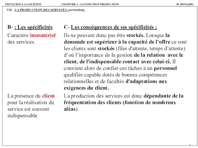 VII- LA PRODUCTION DES SERVICES (servuction) M. DONADIO INITIATION A