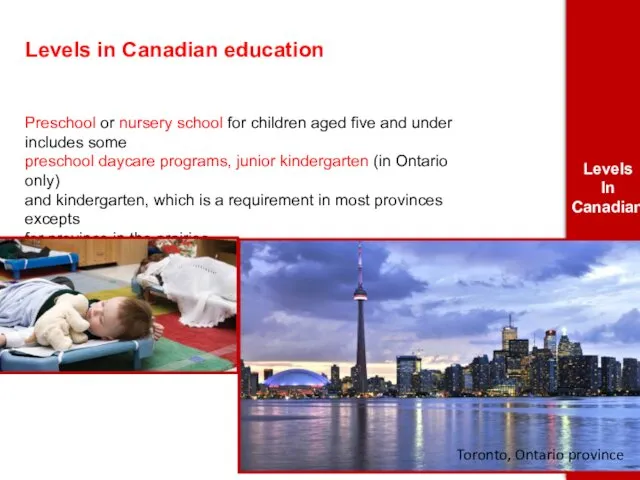 Levels in Canadian education Preschool or nursery school for children aged five and