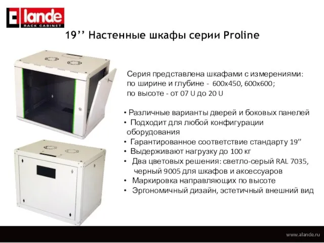 19’’ Настенные шкафы серии Proline Серия представлена шкафами с измерениями: по ширине и