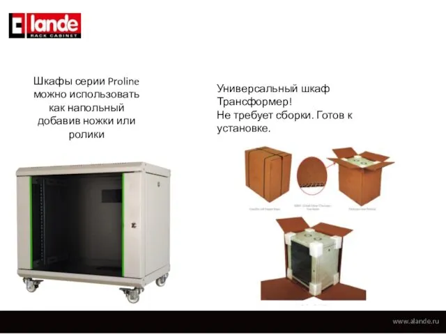 Шкафы серии Proline можно использовать как напольный добавив ножки или ролики www.alande.ru Универсальный