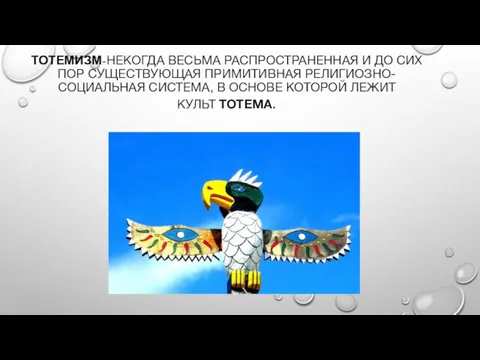 ТОТЕМИЗМ-НЕКОГДА ВЕСЬМА РАСПРОСТРАНЕННАЯ И ДО СИХ ПОР СУЩЕСТВУЮЩАЯ ПРИМИТИВНАЯ РЕЛИГИОЗНО-СОЦИАЛЬНАЯ