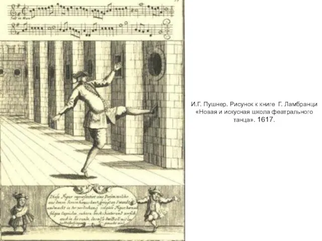 И.Г. Пушнер. Рисунок к книге Г. Ламбранци «Новая и искусная школа феатрального танца». 1617.