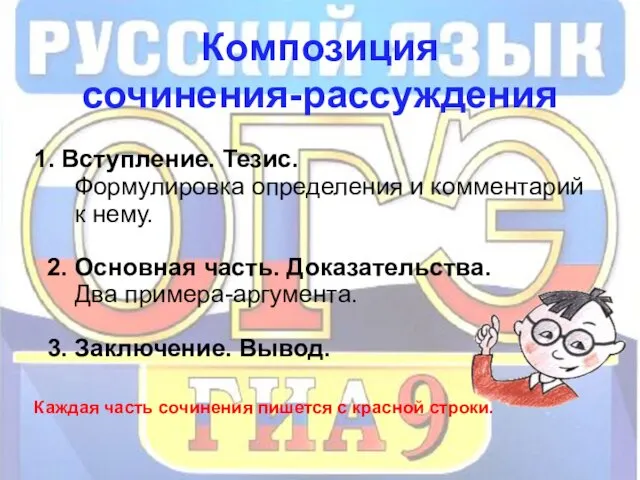 Композиция сочинения-рассуждения 1. Вступление. Тезис. Формулировка определения и комментарий к