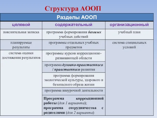Структура АООП