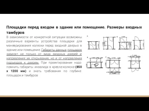 Площадки перед входом в здание или помещение. Размеры входных тамбуров