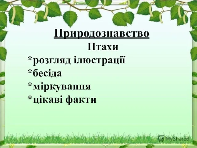 Природознавство Птахи *розгляд ілюстрації *бесіда *міркування *цікаві факти