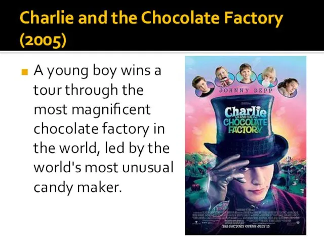 Charlie and the Chocolate Factory (2005) A young boy wins