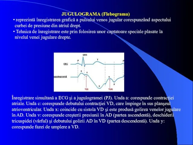 JUGULOGRAMA (Flebograma) reprezintă înregistrarea grafică a pulsului venos jugular corespunzând