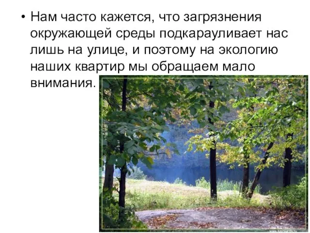 Нам часто кажется, что загрязнения окружающей среды подкарауливает нас лишь