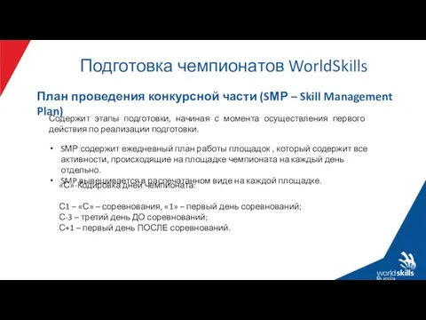 План проведения конкурсной части (SМР – Skill Management Plan) SМР