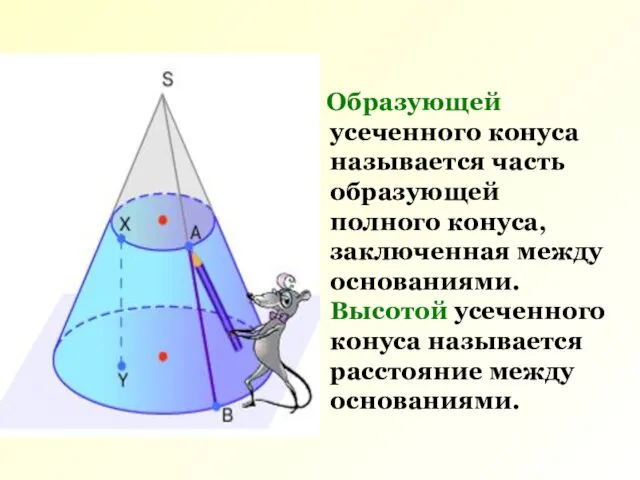 Образующей усеченного конуса называется часть образующей полного конуса, заключенная между