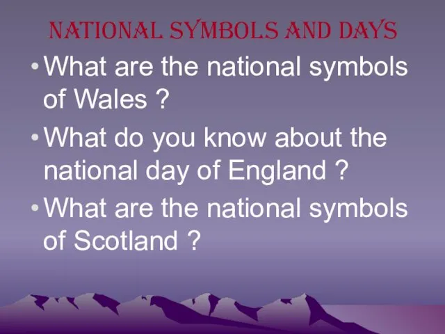 National symbols and days What are the national symbols of
