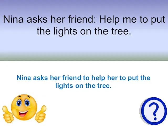 Nina asks her friend: Help me to put the lights on the tree.
