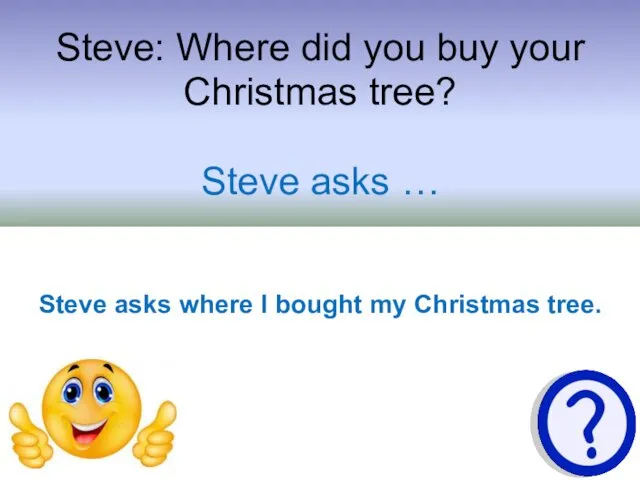 Steve: Where did you buy your Christmas tree? Steve asks