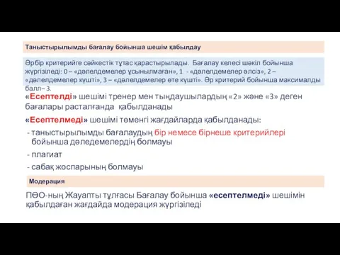 Таныстырылымды бағалау бойынша шешім қабылдау «Есептелді» шешімі тренер мен тыңдаушылардың