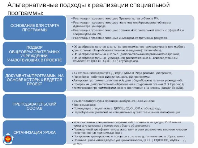 Альтернативные подходы к реализации специальной программы: