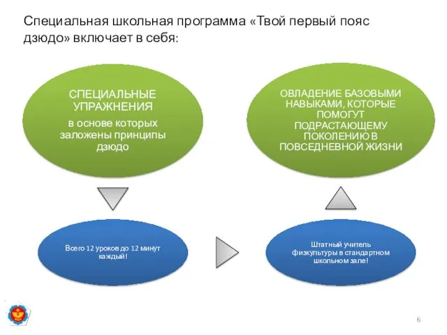 Специальная школьная программа «Твой первый пояс дзюдо» включает в себя: