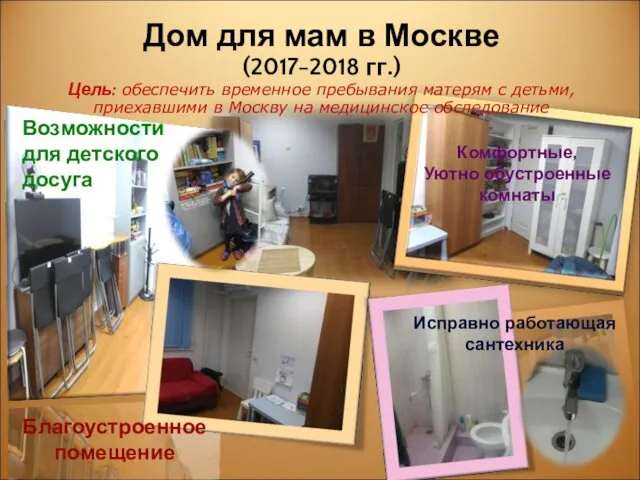 Дом для мам в Москве (2017-2018 гг.) Цель: обеспечить временное